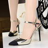 Casual Lady Metallic Stripper Ankle Strap Cap Toe Sandals