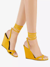 Casual Open Toe Lace Up Polyurethane Suede Wedge Sandals