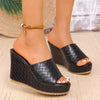 Casual Patent Leather Platform Slippers Peep Toe Wedge Heels