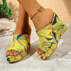 Casual Peep Toe Chunky Platform Thick Bottom Graffiti Wedge Heel