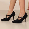 Casual Pointed Toe Leather Buckle Strap High Heel