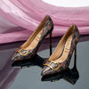 Casual Pointed Toe Letter Printed Thin High Heels