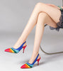 Casual Rainbow Pointed Toe Back Straps Stiletto Heels Colorful Lines Party Daily Pump Sandals