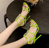 Casual Rhinestone Strappy Cut Out Narrow Band Stripper High Heels