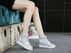 Casual Round Toe Leather High Heels Lace Up Wedge Platform Shoes