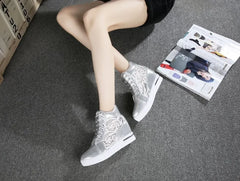 Casual Round Toe Leather High Heels Lace Up Wedge Platform Shoes