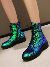 Casual Sequined Ankle Flat Daily Casual Round Toe Lace Up Booties