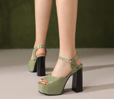 Casual Smooth Glossy Patent Leather Ankle Buckle Peep Toe Sandals