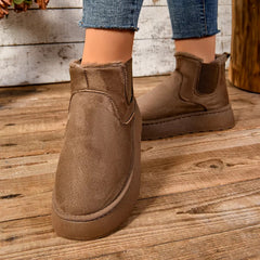Casual Suede Fur Chelsea Ankle Flats Platform Short Plush Warm Snow Boots