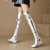 Causal Side Zipper Round Toe Street Style Height Increasing Knee High Boots