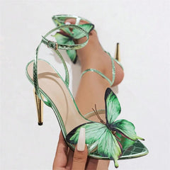Chic Butterfly Pointed Open Toe Metal Strange Party High Heels Sandals