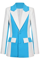 Long Sleeve Colorblock Suit Blue White
