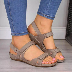 Comfortable Open Toe Orthopedic Ankle Strap Wedge Beach Style Flat Sandals