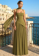 Corset A Line Maxi Dress Green