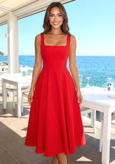 Corset A Line Midi Dress Red