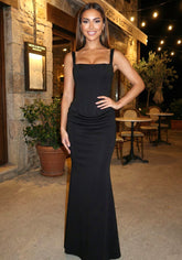 Corset Draped Maxi Dress Black