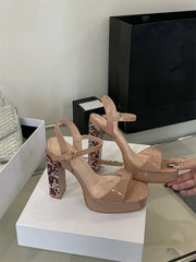 Crystal Designer Rhinestone Patent Leather Platform High Heels Sandals