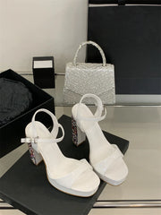 Crystal Designer Rhinestone Patent Leather Platform High Heels Sandals