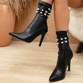 Crystal Diamond Pointed Toe Thin High Heels Zipper Ankle Boots