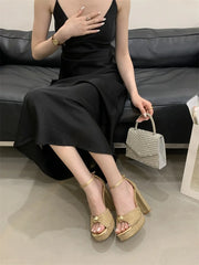 Crystal Pearl Buckle Strap Platform Square Toe Stripper High Heels Sandals