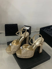 Crystal Rhinestone Wedding Party Square Toe High Heels Sandals