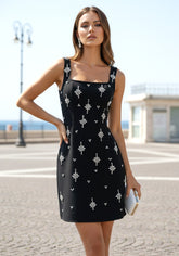 Crystal Bow Detail Backless A Line Dress Black