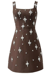 Crystal Bow Detail Backless A Line Dress Brown