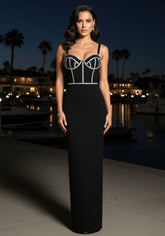 Crystal Embellished Bustier Maxi Dress Black