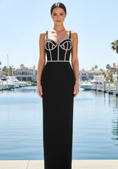 Crystal Embellished Bustier Maxi Dress Black