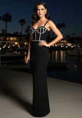 Crystal Embellished Bustier Maxi Dress Black