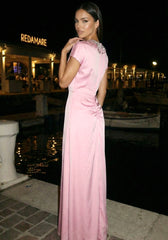 Crystal Collar A Line Maxi Dress Pink