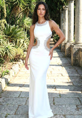 Crystal Cut Out Detail Maxi Dress White
