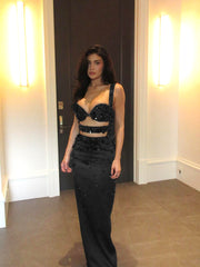 Crystal Cut Out Bustier Maxi Dress Black