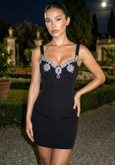 Crystal Neckline Dress Black