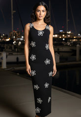 Crystal Floral Detail Maxi Dress Black