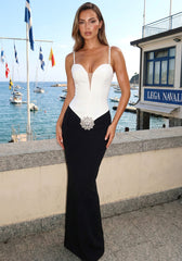 Crystal Floral Detail Maxi Dress Black White