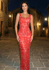 Crystal Floral Maxi Dress Red