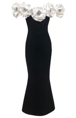 Crystal Detail Floral Bardot Maxi Dress Black White