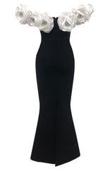 Crystal Detail Floral Bardot Maxi Dress Black White