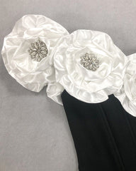 Crystal Detail Floral Bardot Maxi Dress Black White