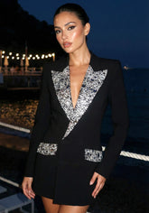 Crystal Lapel Blazer Dress Black