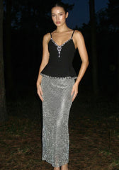 Crystal Peplum Maxi Dress Black Silver
