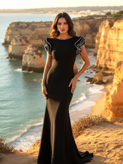 Crystal Ruffle Backless Maxi Dress Black