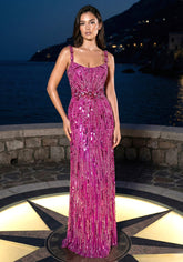 Crystal Floral Strap Sequin Maxi Dress Hot Pink