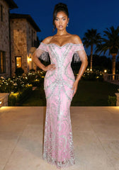 Bardot Crystal Tassel Maxi Dress Pink