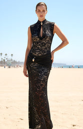 Cut Out Detail Lace Maxi Dress Black