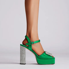 Diamond Thick Sole Waterproof Platform Open Toe Fish Mouth High Heel Sandals