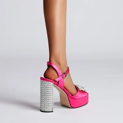 Diamond Thick Sole Waterproof Platform Open Toe Fish Mouth High Heel Sandals