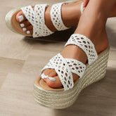 Elegant Beach Style Hollow Thick Sole Slides Platform Flip Flops Wedge Heels
