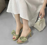 Elegant Bowknot Narrow Band Mules Slides High Heels Sandals